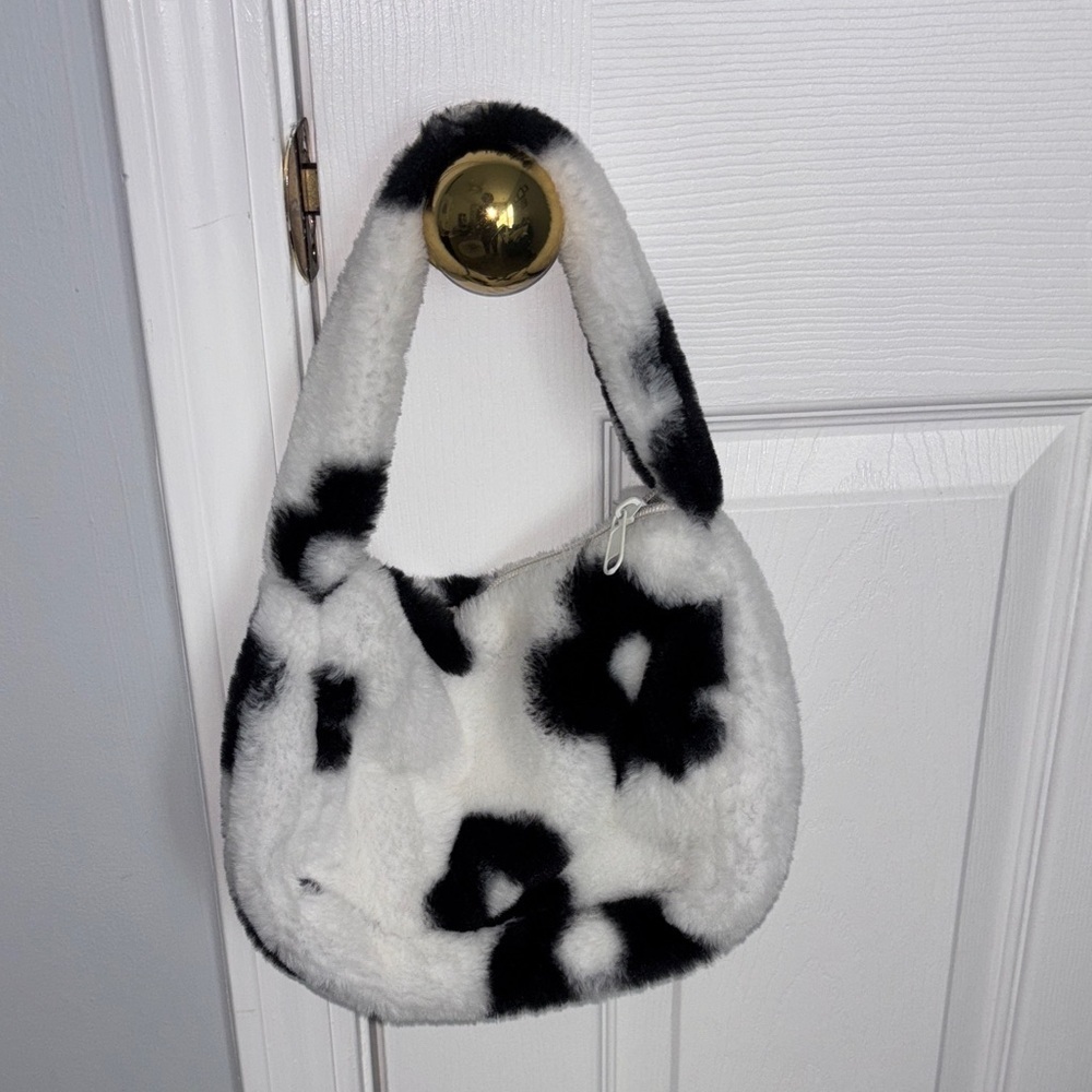 Black and white faux fur shoulder bag